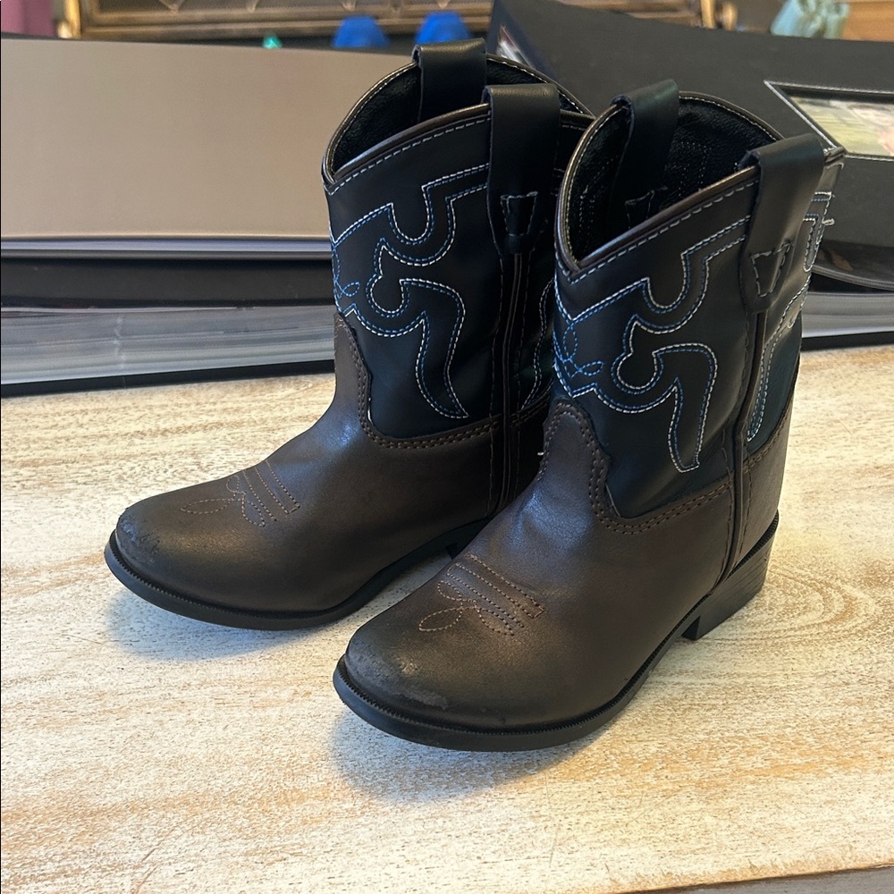 Children's Two-Tone Black and Brown Western Boots - Easy Pull-On